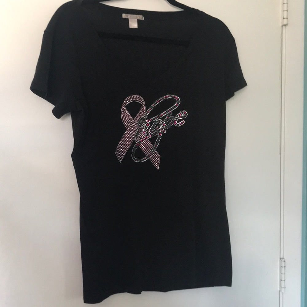 Breast cancer rhinestone HOPE t-shirt black size large